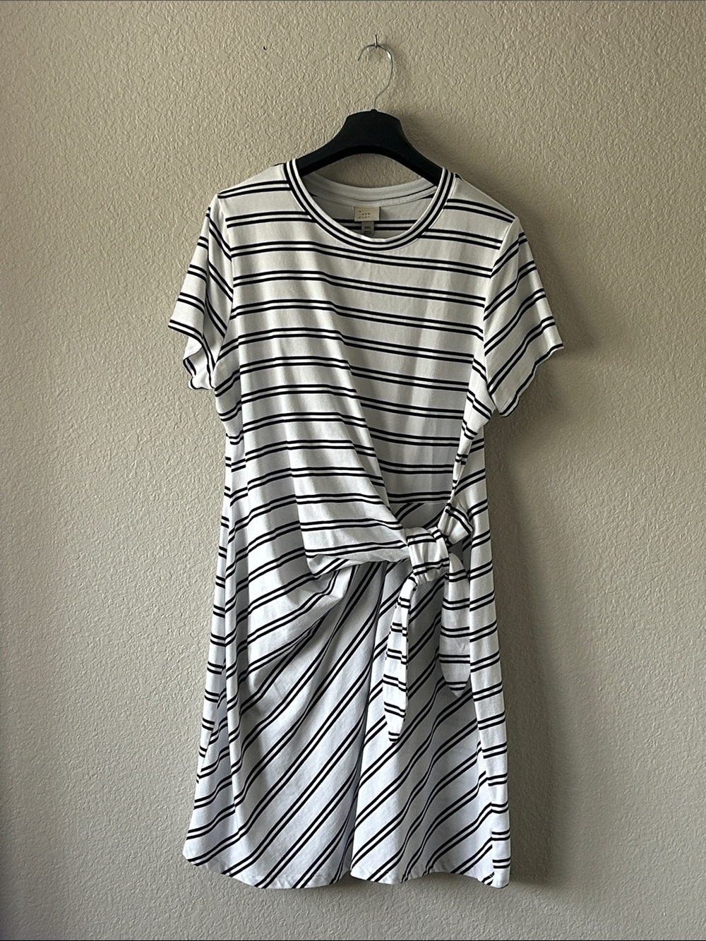 a new day White and Black Striped Knot-Front Midi Dress